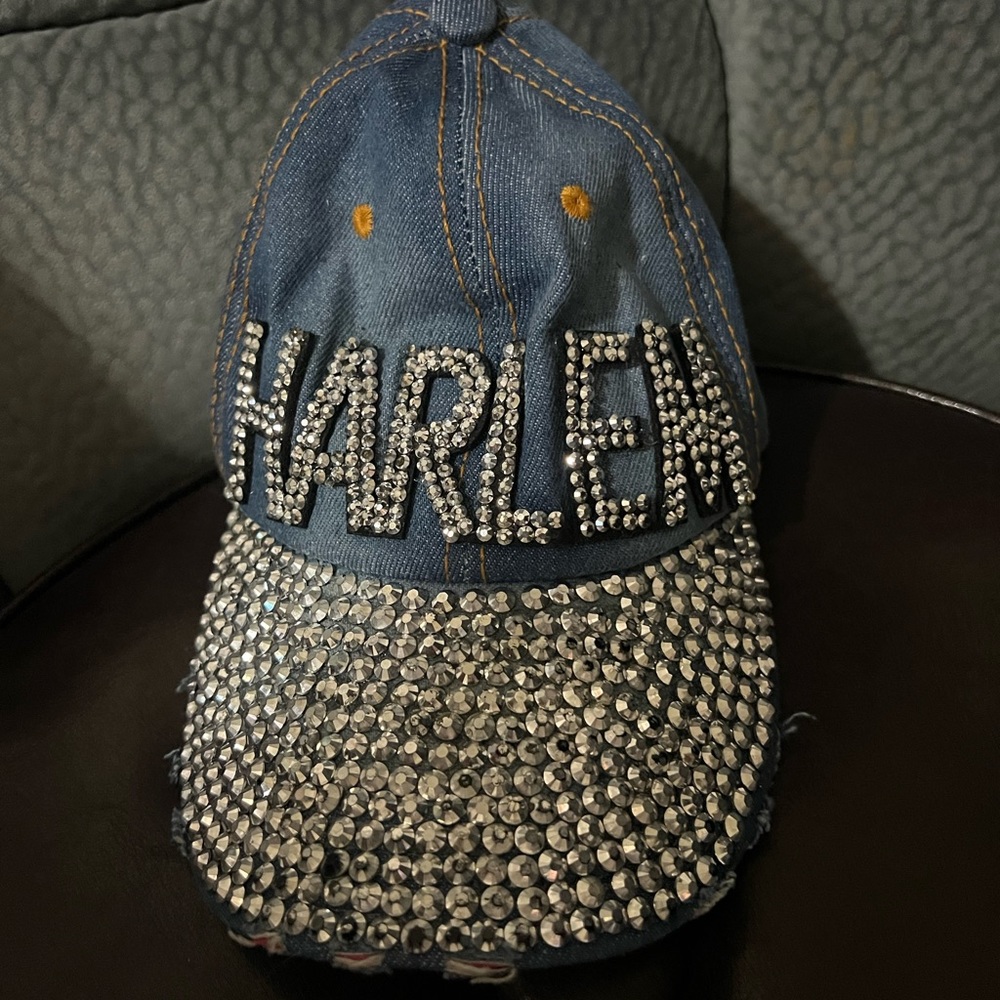 Harlem diamond distressed adjustable denim hat - Picture 2 of 15